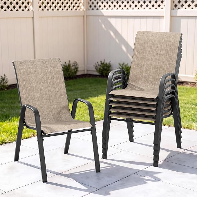 Outdoor Patio Chairs Set of 6 Stackable Dining Chairs All-Weather Textilene by CHINNLUU