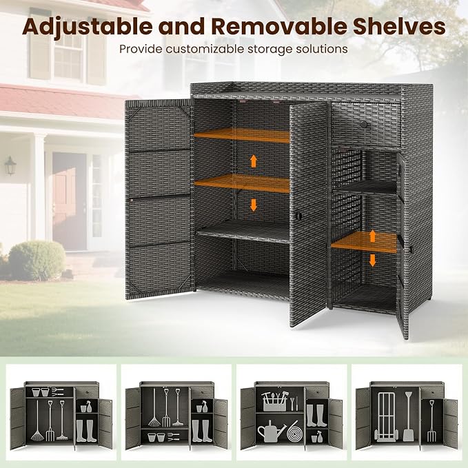 Tangkula Rattan Outdoor Storage Cabinet, Patiojoy Outdoor Cabinet - Image 4