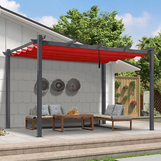 PURPLE LEAF Against Wall Pergola 9.5' X 13' Sliding Aluminum Canopy, Terra | by PURPLELEAF
