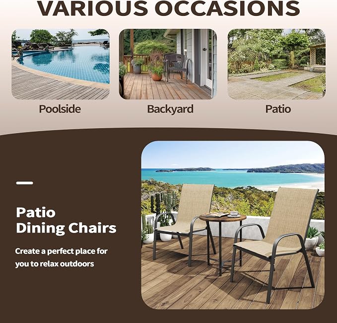 Patio Chairs Set of 6, Outdoor Stackable Dining Chairs - Image 9