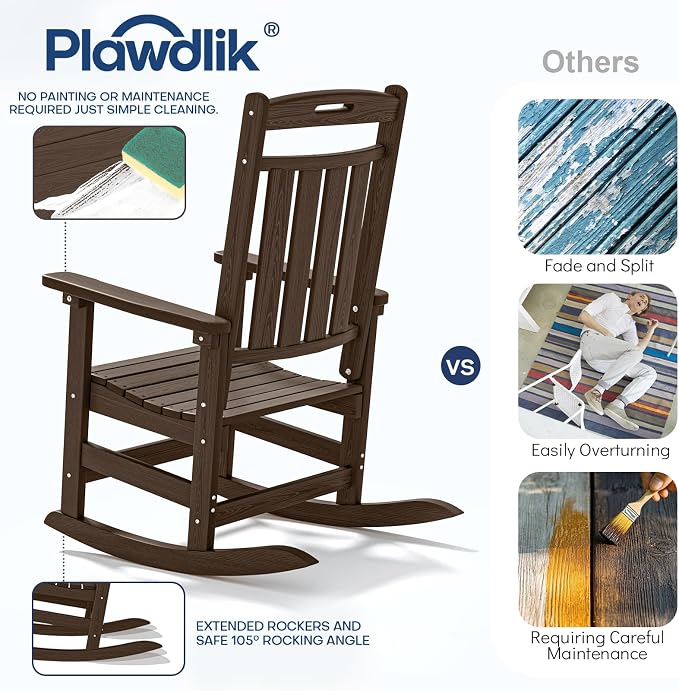 Oversized HDPE Outdoor Rocking Chair Set of 2, All-Weather, Coffee | Heavy Duty - Image 7