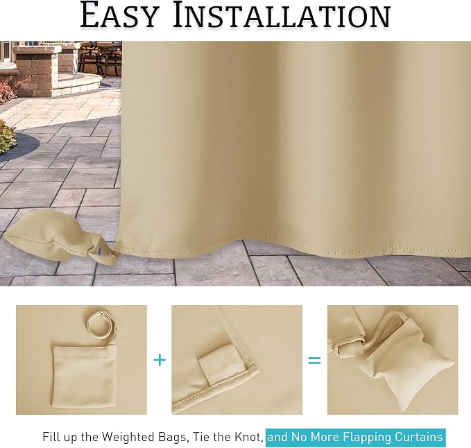 RYB HOME Outdoor Curtains for Patio Waterproof, Windproof - Image 4