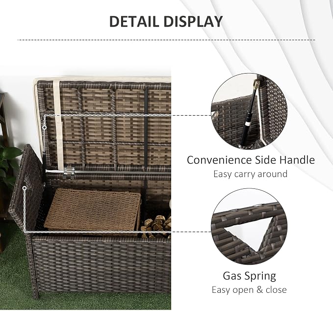 Outsunny 29 Gallon Patio Wicker Storage Bench Outdoor PE Rattan Red | Furniture - Image 7