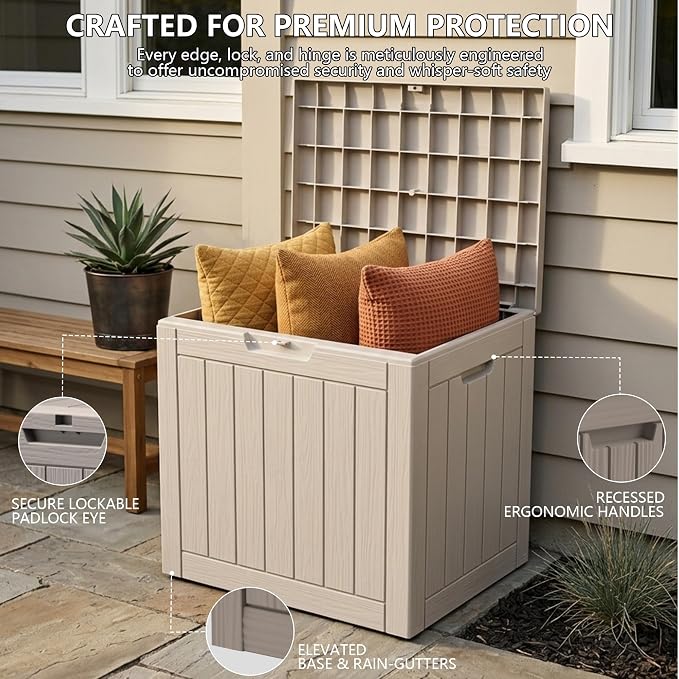 Outdoor Storage Box, 35 Gallon Waterproof Deck Box, Quick Snap-Lock Resin - Image 3