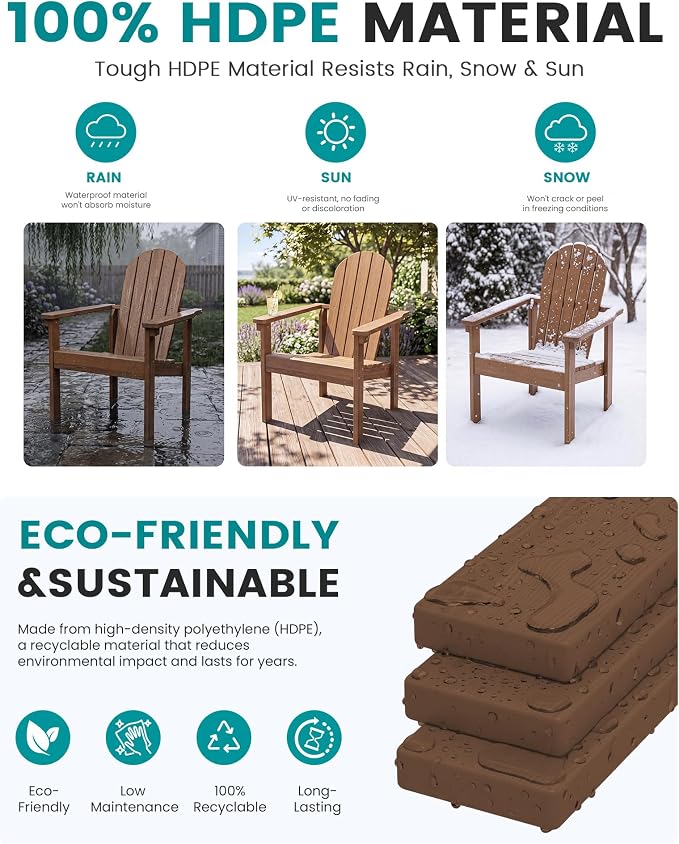 SERWALL HDPE Stackable Adirondack Chair, Space-Saving - Image 4