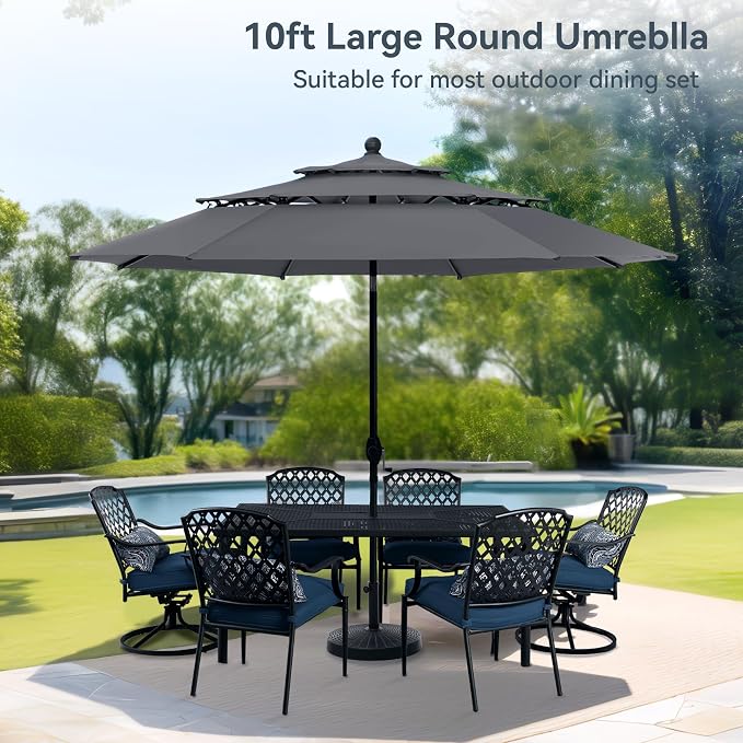 PHI VILLA 10ft Outdoor Patio Umbrellas, 3 Tier Vented Table Umbrella, 1.5" Pole - Image 9