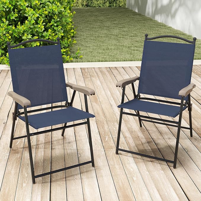 GIANTEX Set of 2 Patio Folding Chairs, Outdoor Patio Dining Chairs w/Armrest - Image 7