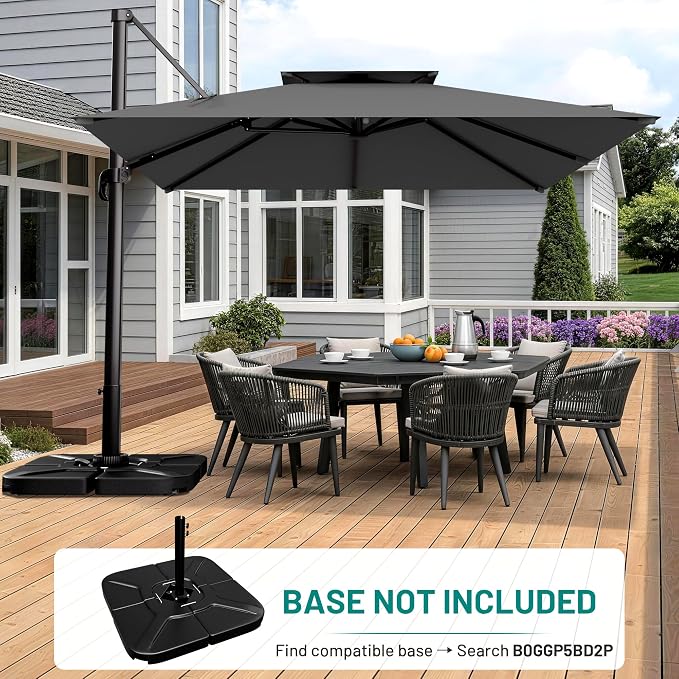 12×12 FT Double-Top Cantilever Patio Umbrella, Outdoor Umbrellas - Image 6