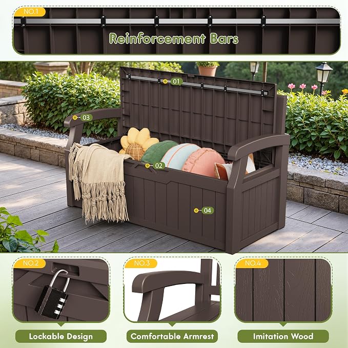 Greesum 80 Gallon Outdoor Storage Bench Deck Box - Image 4