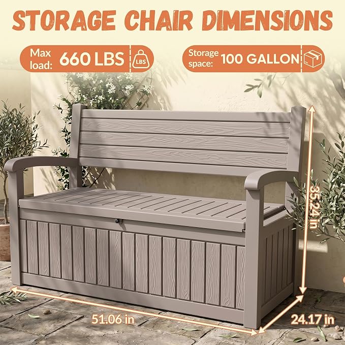120 Gallon Outdoor Storage Bench, Lockable Patio Storage Bench, - Image 2