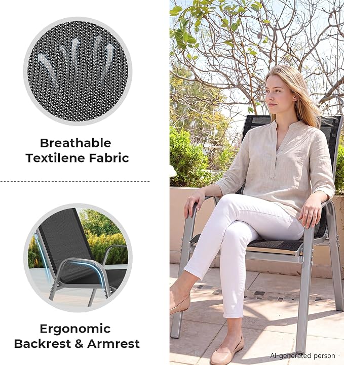Patio Chairs Set of 2, Stackable Outdoor Dining Chairs | All Weather Dining Set - Image 6