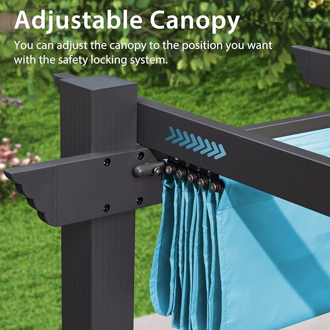 PURPLE LEAF Outdoor Pergola Retractable Aluminum 12' x 16', Turquoise Blue | - Image 9