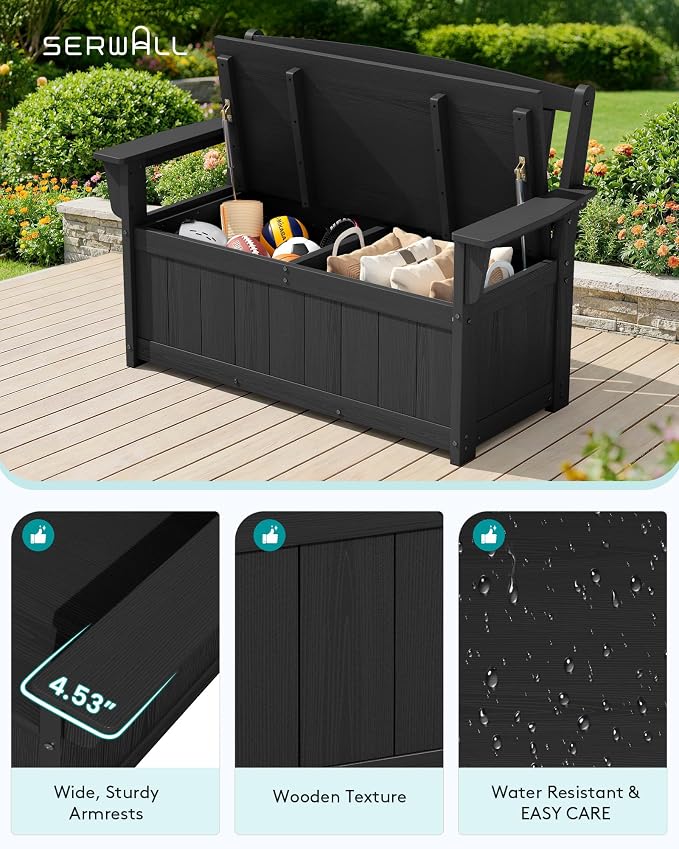 SERWALL HDPE Outdoor Storage Bench, Deck Box - Image 5
