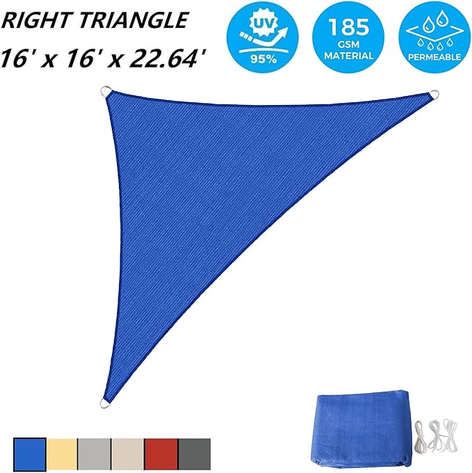 ASTEROUTDOOR Sun Shade Sail Triangle 16' x 16' x 22.64' UV Block Canopy - Image 2