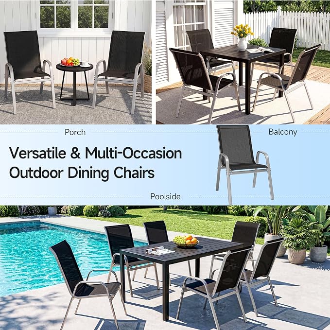 Patio Chairs Set of 6, Stackable Outdoor Dining Chairs | All Weather Dining Set - Image 7