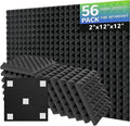 56 Pack Acoustic Foam Panels, 12 x 12 x 2 Inches Mirovant Sound Proof Foam Panels for Walls Pyramid Soundproofing Pyramid Studio Foam Noise Absorbing Black