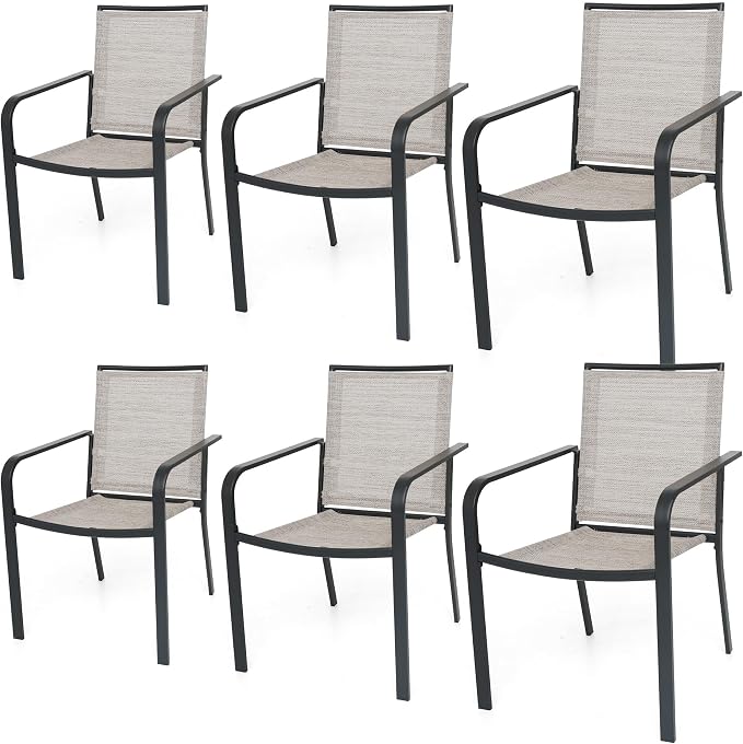 Anmutig Stackable Outdoor Dining Chairs Set of 6, Textilene Fabric, Breathable by Anmutig