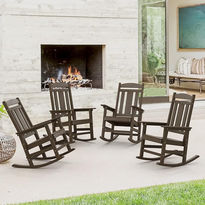 LUE BONA Outdoor Rocking Chairs Set of 4, Weather Resistant HDPS Poly Rocker by LUEBONA