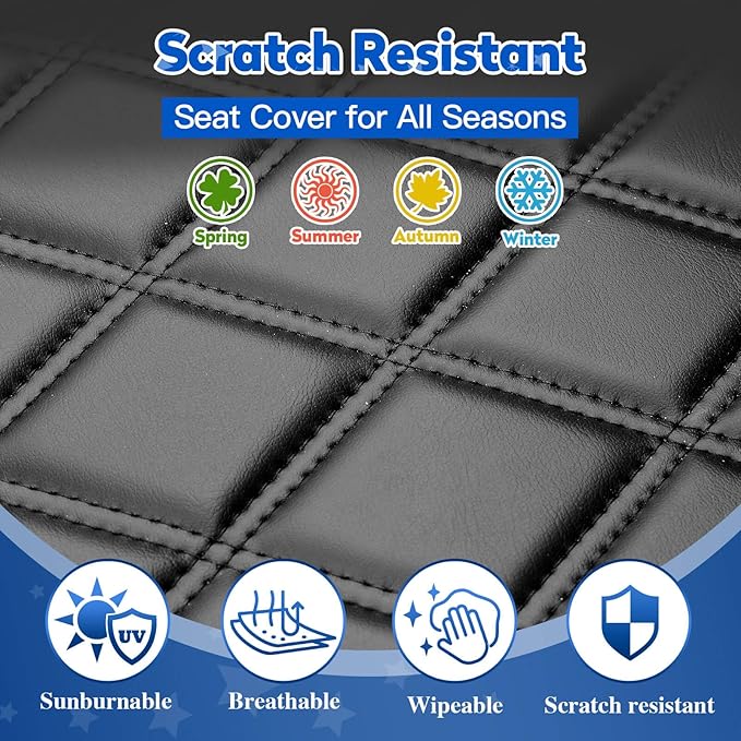 NOKINS 4PCS Golf Cart Seat Covers Kit, Front and Rear Seat Covers Fits YAMAHA/G29/Drive2 Standard Seat Cushion, Yamaha Vinyl Diamond Replacement Seat Covers, No Stapler(Black&Black Stitch)
