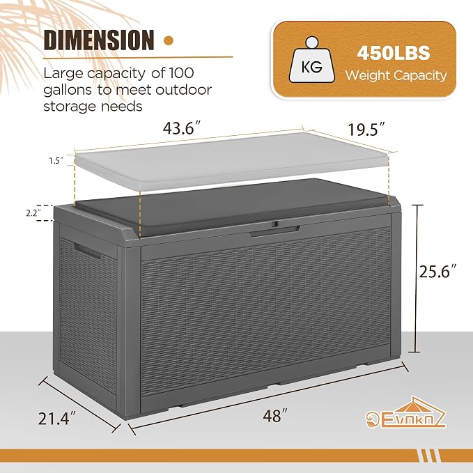 Devoko 100 Gallon Resin Waterproof Outdoor Storage Box - Image 6