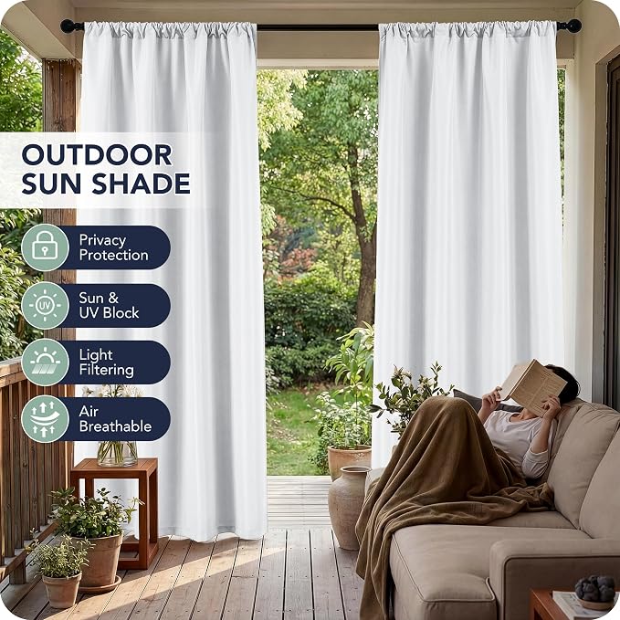 White Outdoor Curtains for Patio Waterproof, 8 Panels, Rod Pocket | - Image 3