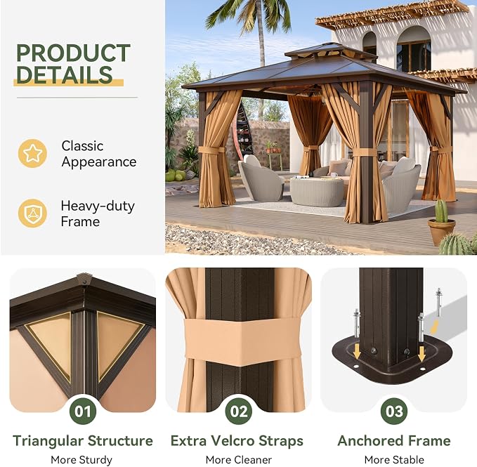 Aoxun 12'x12' Hardtop Gazebo - Image 6