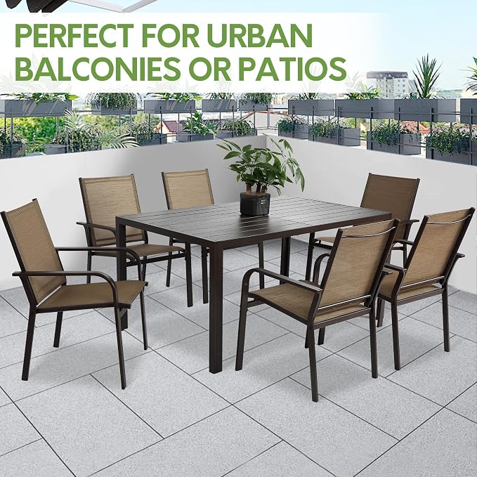 7 Piece Patio Dining Set for 6 | 6 Stackable Textilene Chairs and 1 Dining - Image 6