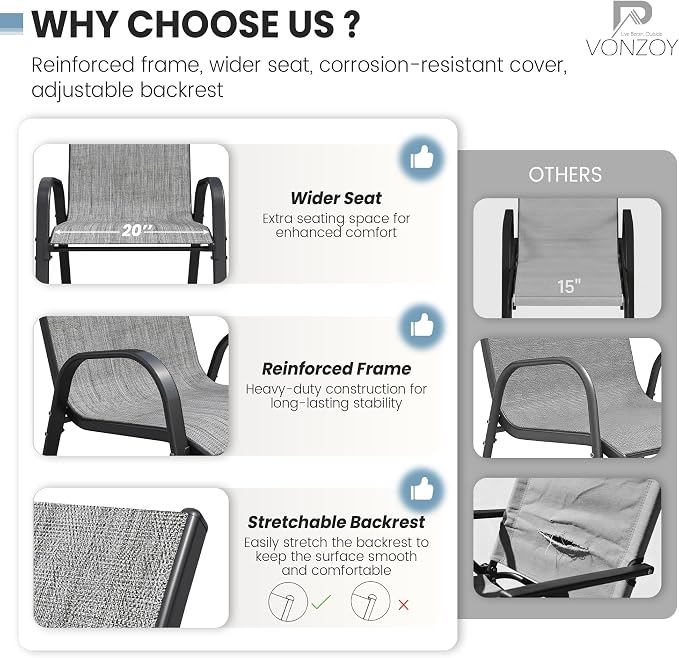 Patio Dining Chairs Set of 4, Stackable Dining Chairs High Back, Breathable - Image 5