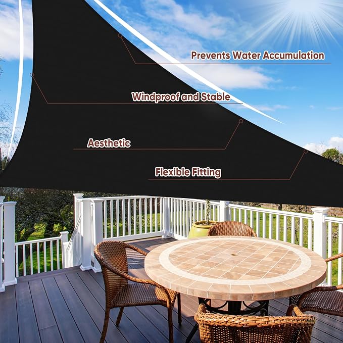Shade&Beyond Custom Sun Shade Sail 17'x19'x25.5' Triangle Black Sun Sail Shades - Image 2