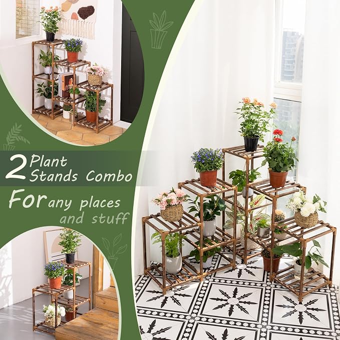 Wood Plant Stand Indoor Outdoor Corner Plant Shelf Stand, 5 Tiered 10 Potted - Image 3