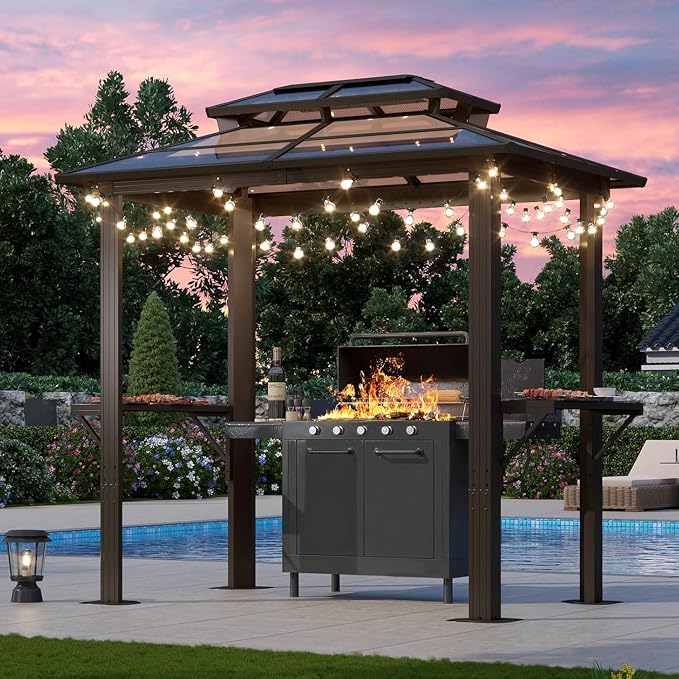 Aoxun 8'x5' Grill Gazebo with Polycarbonate Double Roof - Image 9