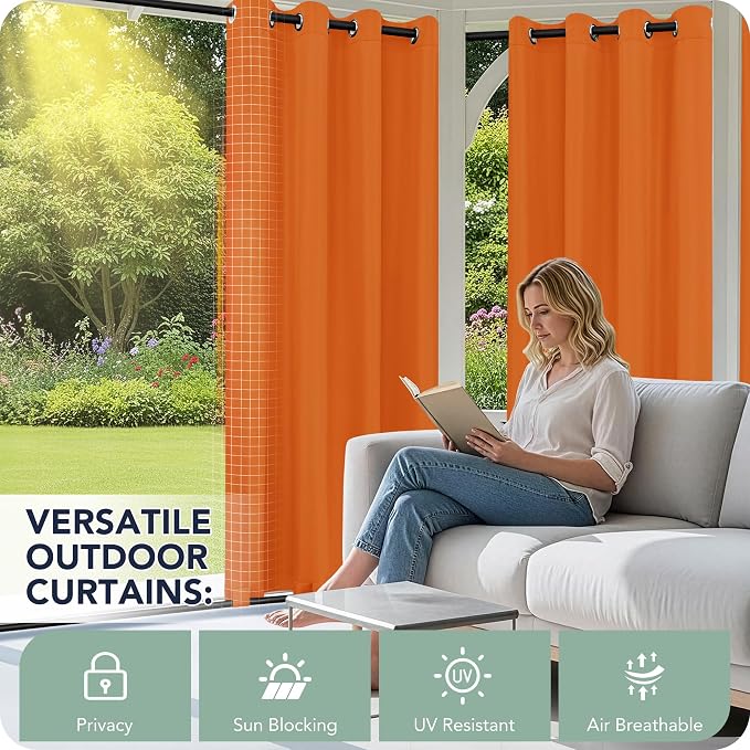 Outdoor Curtains for Patio Waterproof 6 Panels, Porch Sun Shade | Weatherproof - Image 3