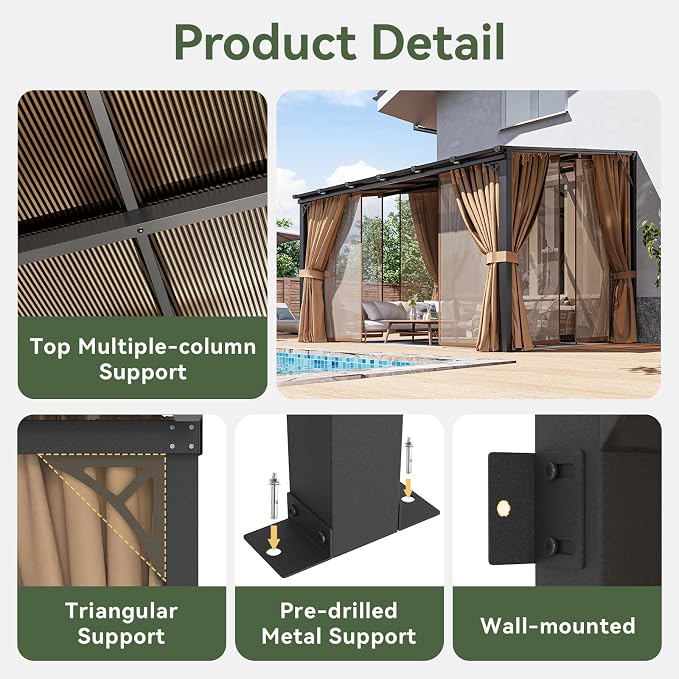 Aoxun 12x10FT Pergola with Netting and Curtains - Image 3