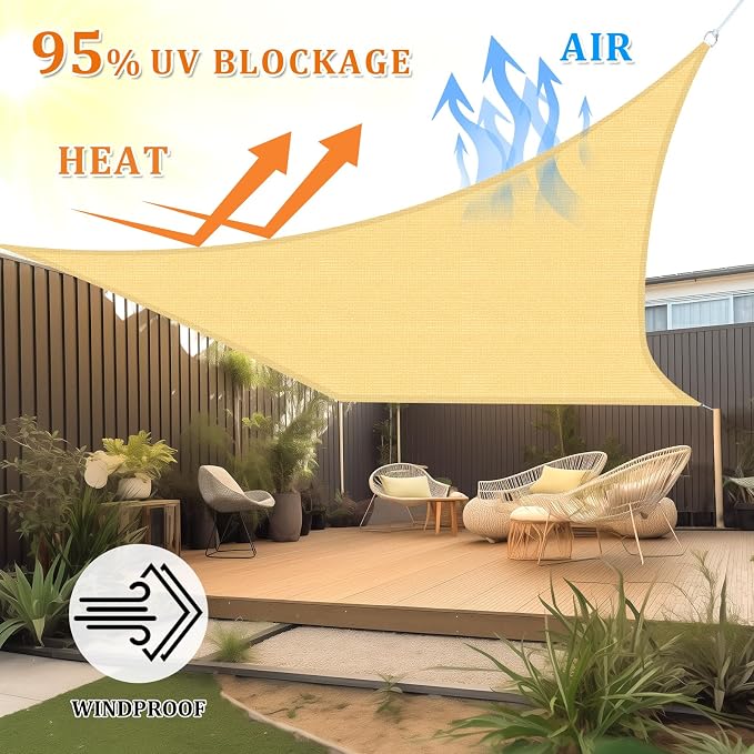 Shade&Beyond Rectangle Sun Shade Sail 08'X10' Permeable Canopy Sand - Image 2