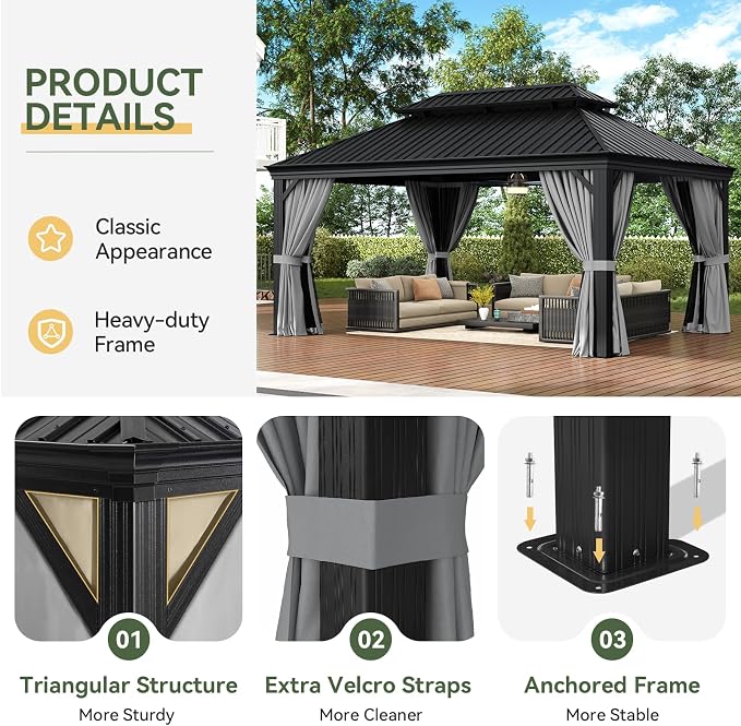 Aoxun Hardtop Gazebo 12x16 - Image 5
