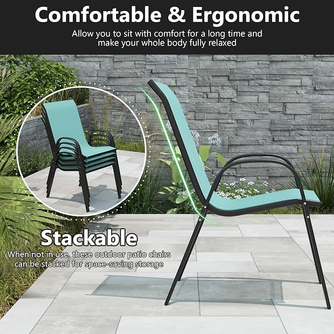Giantex Patio Chairs Set of 2, Stackable Outdoor Dining Chairs - Image 4