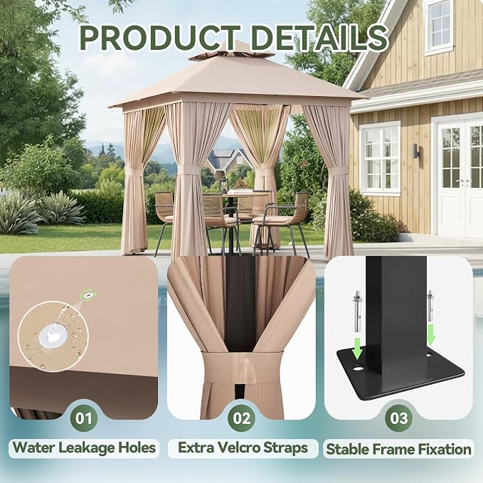 Aoxun 8x8FT Metal Frame Outdoor Gazebo, Khaki | UPF50+ Protection 50×50mm - Image 6