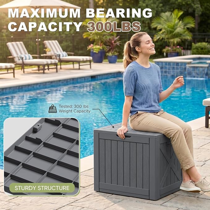 Greesum 40 Gallon Outdoor Deck Box, Resin Storage, Garden Tools, Pool Supplies - Image 3