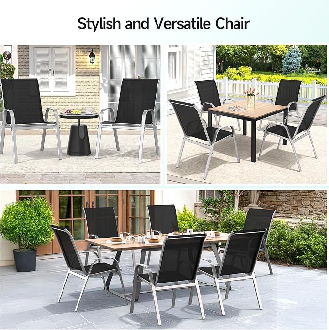 Patio Chairs Set of 2, All Weather Outdoor Dining Chairs | Stackable Dining - Image 8