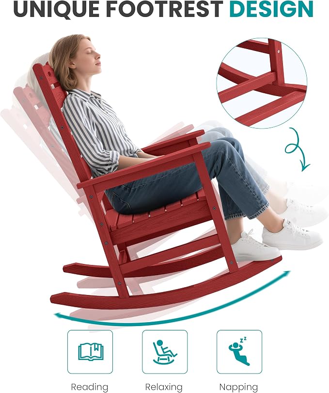 SERWALL Outdoor Rocking Chair Set of 2, Oversized HDPE Rocker, all Weather - Image 7