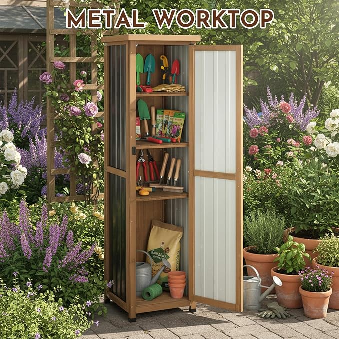 Ketive 62" Tall Narrow Storage Cabinet Wood & Metal, Garden Slim Cabinet - Image 2