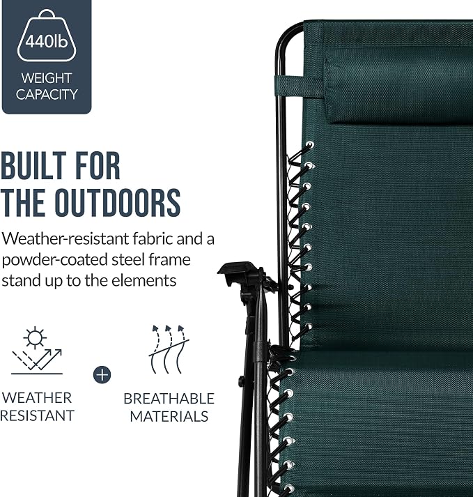 Best Choice Products Set of 2 Extra Wide Adjustable Steel Mesh Zero Gravity - Image 6