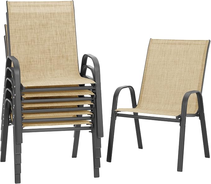 Patio Chairs Set of 6, Outdoor Stackable Dining Chairs by PIZZELLO