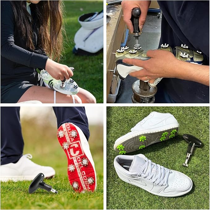 Golf Shoe Spike Removal Tool 2 Pcs Adjustment Cleat Key Stainless Steel Spikes Wrench Replacement Aid (2 Pack Standard Style)
