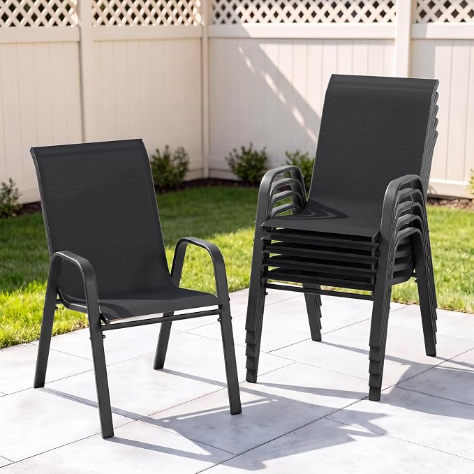 Outdoor Patio Chairs Set of 6 Stackable Dining Chairs All-Weather Textilene by CHINNLUU