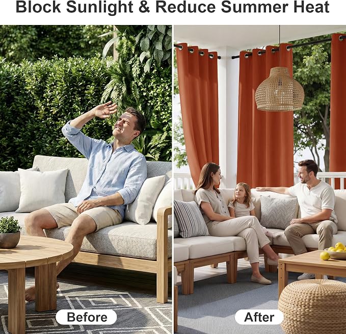 RYB HOME Outdoor Curtains for Patio Deck, Waterproof & Block Sunlight | Thermal - Image 2
