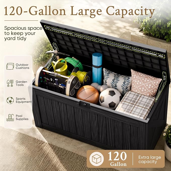Devoko 120 Gallon Deck Box Resin Outdoor Storage Box Waterproof | Large Outdoor - Image 7