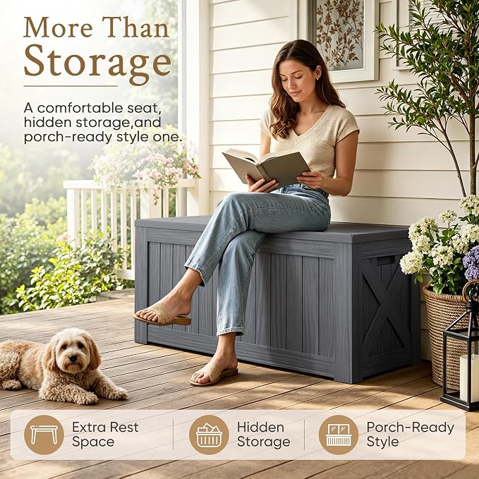 Devoko 120 Gallon Deck Box Resin Outdoor Storage Box Waterproof | Large Outdoor - Image 3