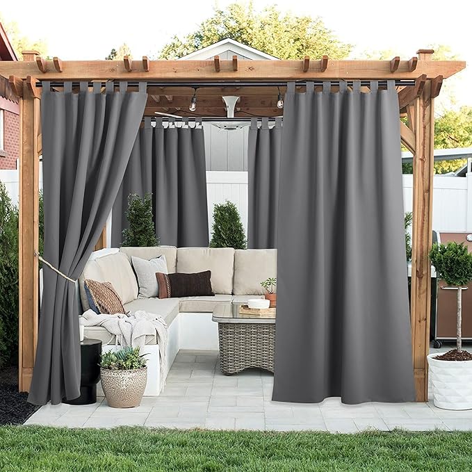 NICETOWN 2 Panels Patio Curtains Outdoor Waterproof 84 Long, Detachable Sticky - Image 2