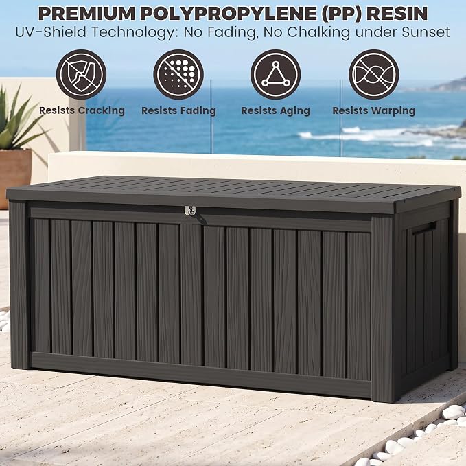 Outdoor Storage Box, 150 Gallon Waterproof Deck Box, Piston-Assisted Resin Trunk - Image 4